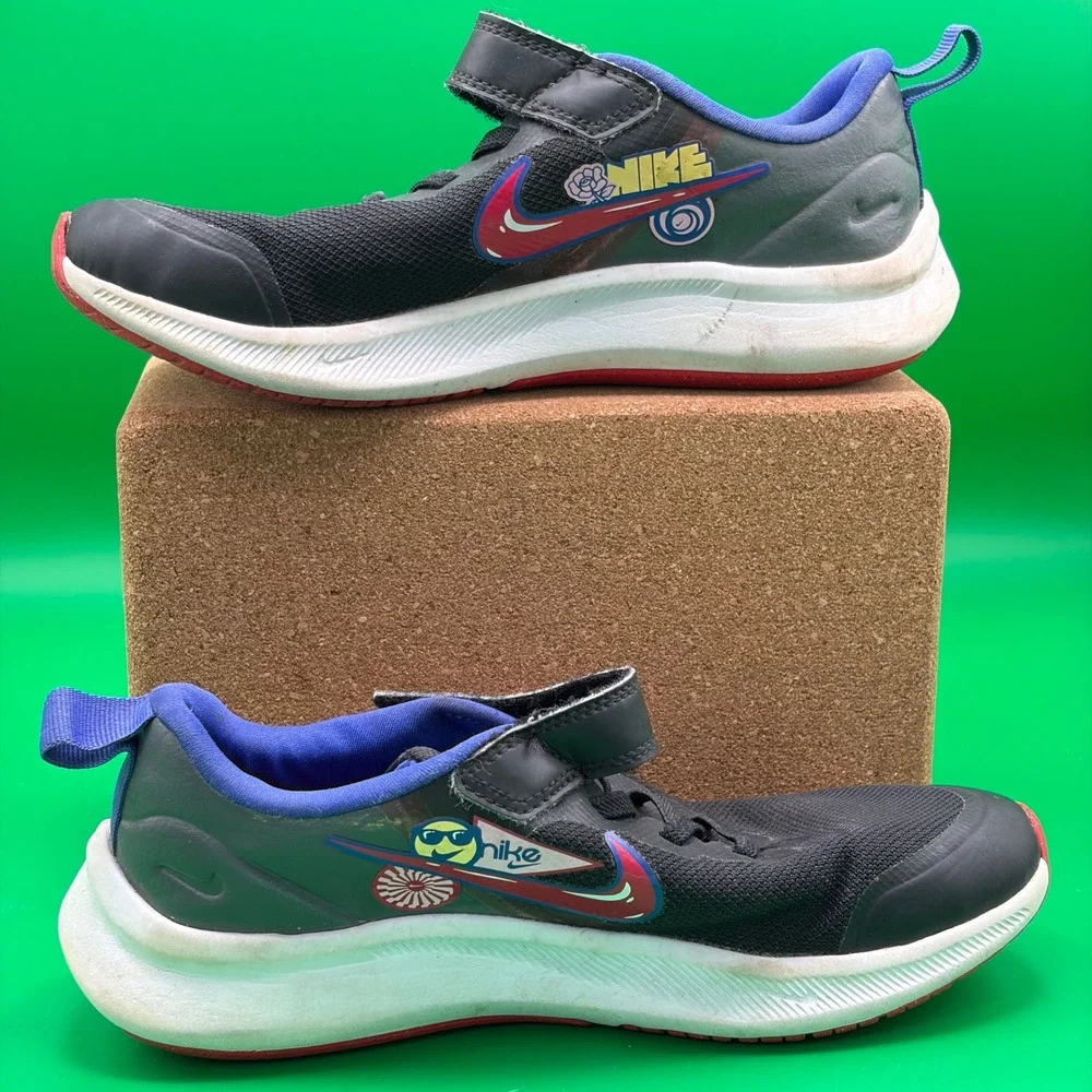 Nike Star Runner 3 SE Sneakers Kids 2.5Y Black Hook Loop Athletic Running Shoes